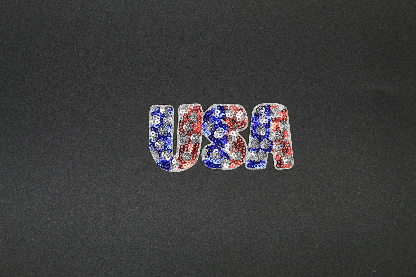 Patriotic USA Sequin Patch – Red White & Blue Glitter Letter Appliqué