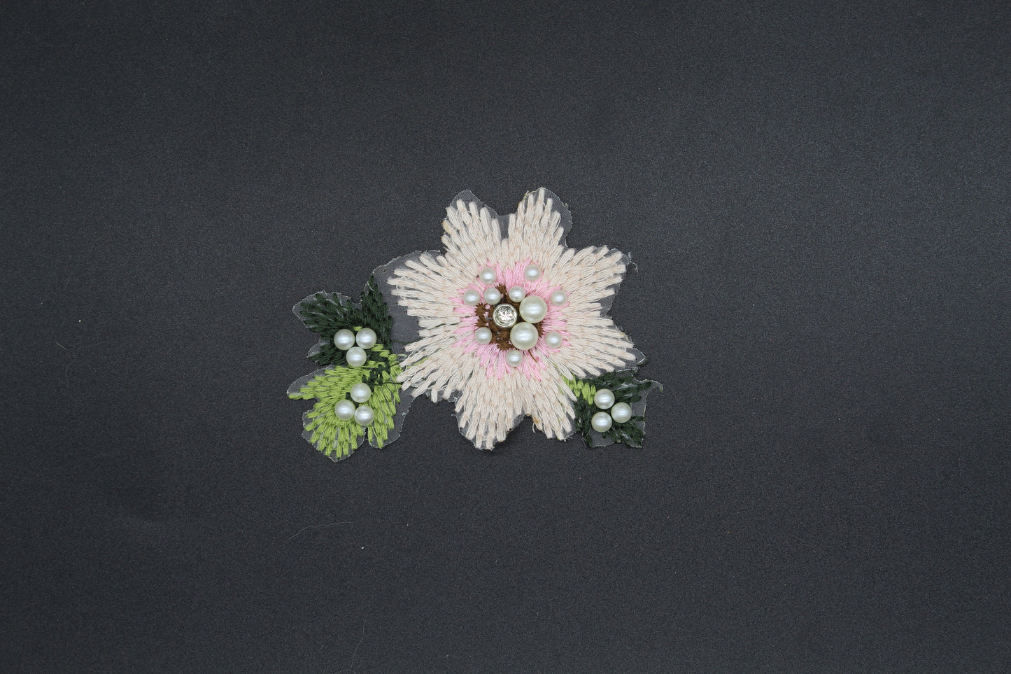 Pearl Floral Embroidered Patch | Elegant Flower Appliqué with Pearl Details for Jackets, Dresses & Bags
