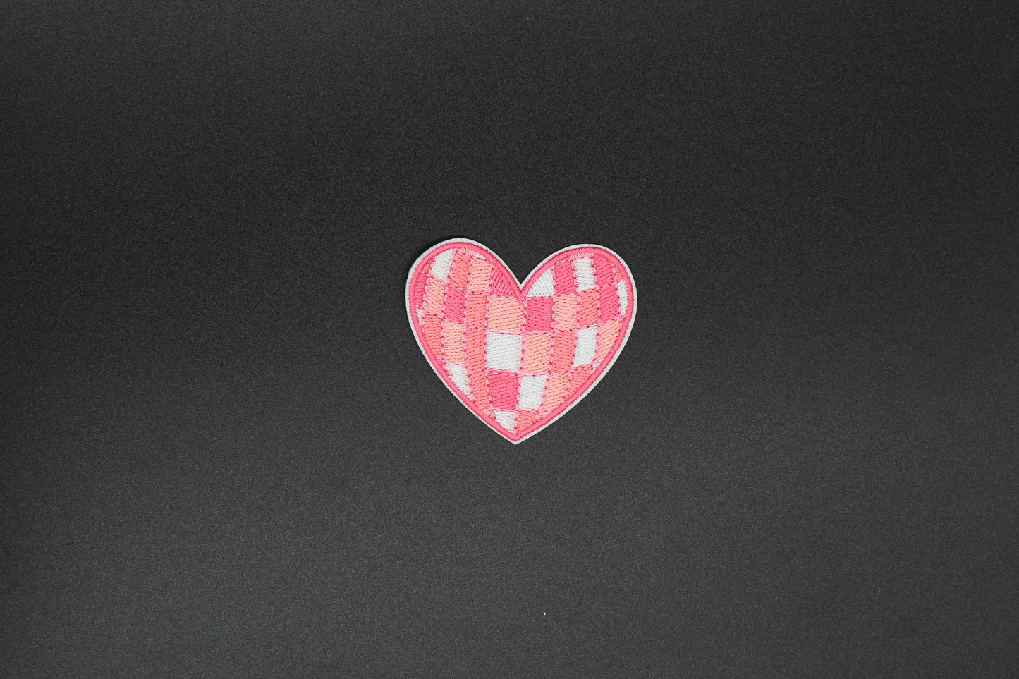 Pink Checkered Heart Iron-On Patch