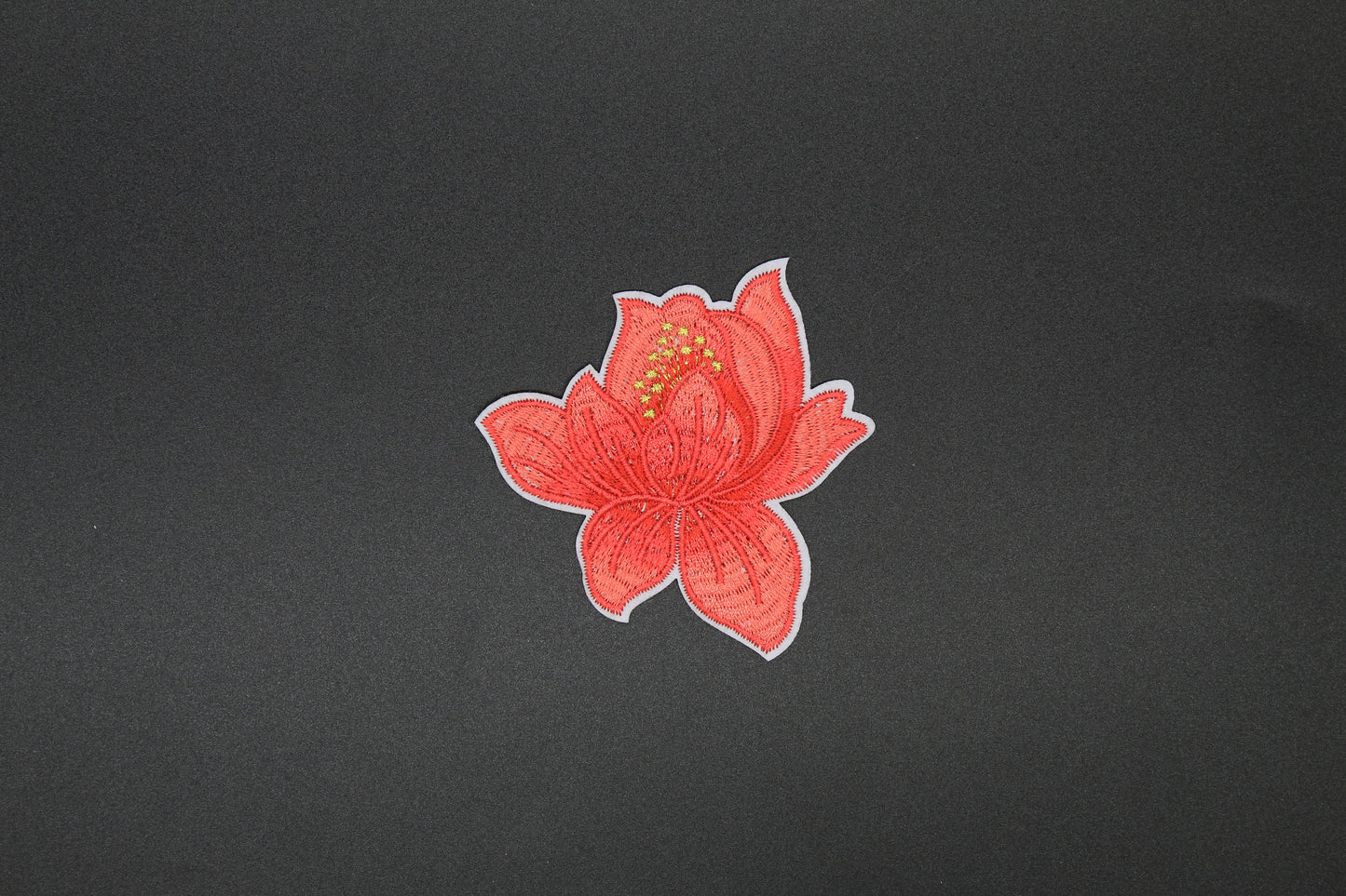 Coral Lotus Blossom Embroidered Iron-On Patch