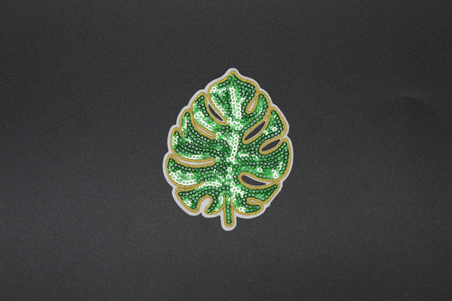 Green Sequin Monstera Leaf Patch – Tropical Jungle Iron-On Appliqué