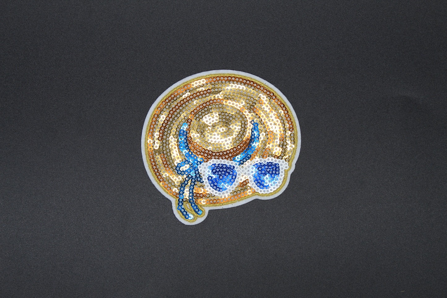 Sparkly Beach Hat & Sunglasses Patch – Sequin Summer Vacation Iron-On Appliqué