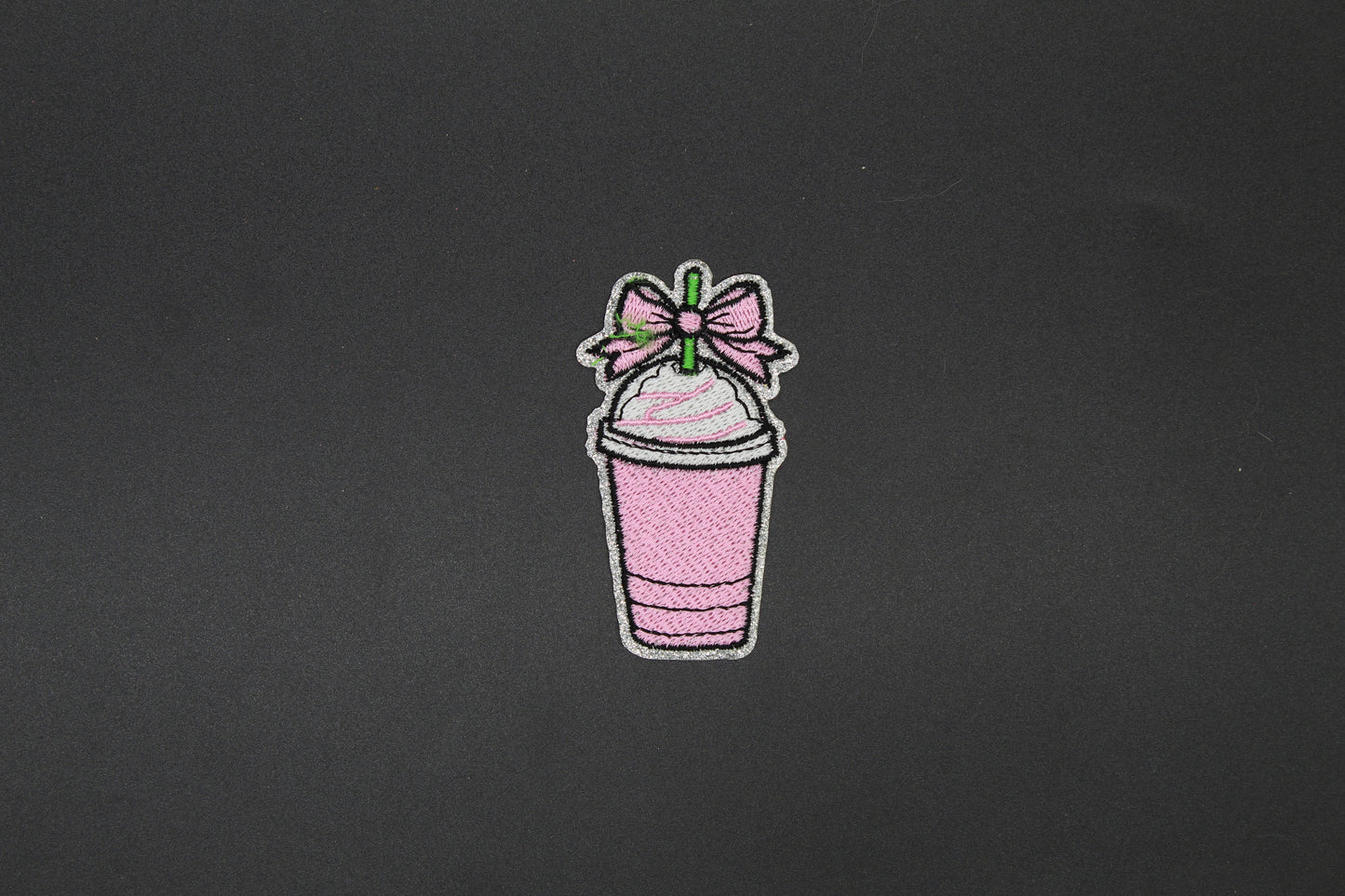 Pink Coquette Drink Embroidered Patch | Cute Bow Cup Iron-On Appliqué for Jackets, Bags & Hats