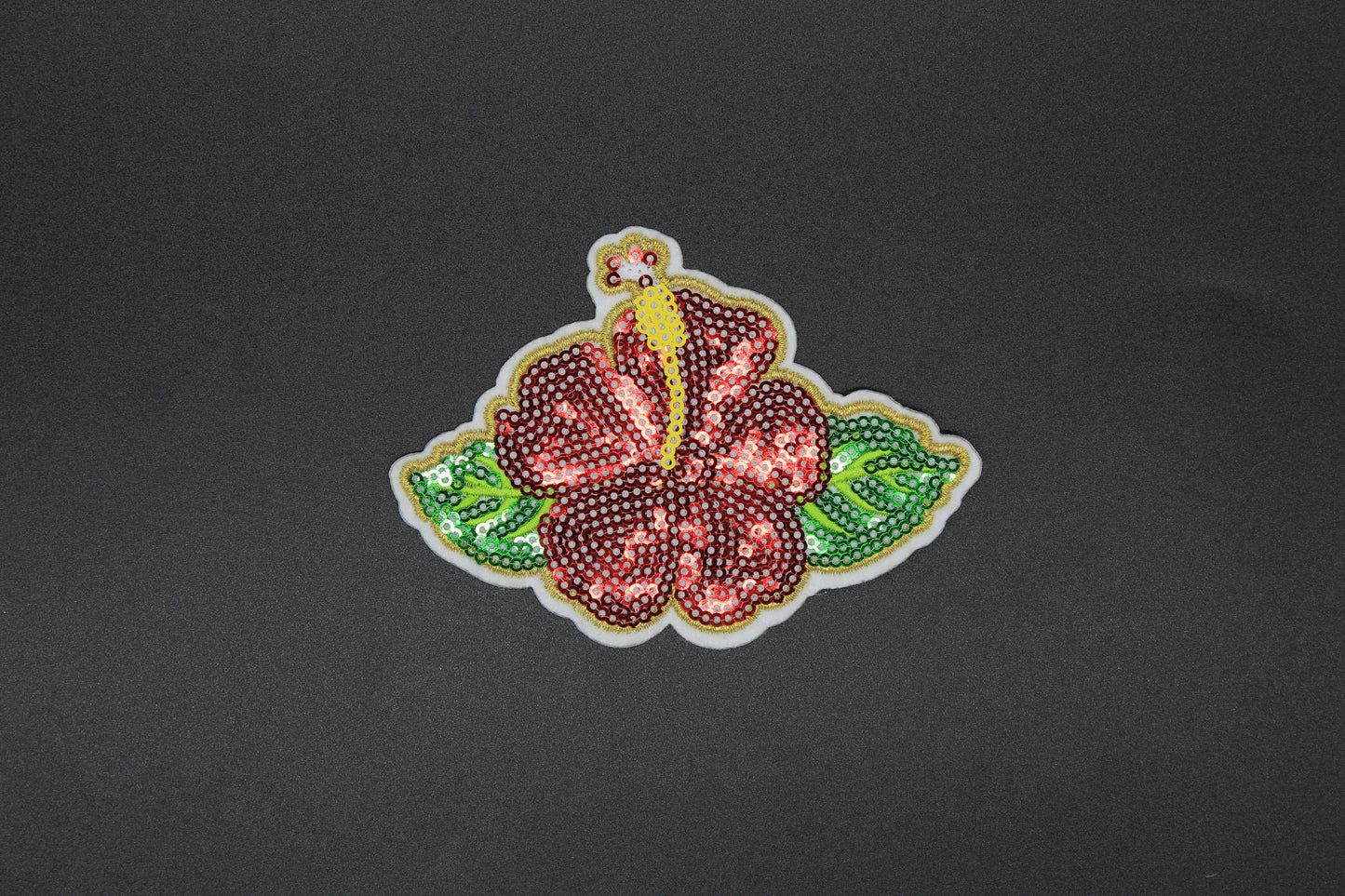 Red Hibiscus Flower Sequin Patch – Tropical Hawaiian Iron-On Appliqué
