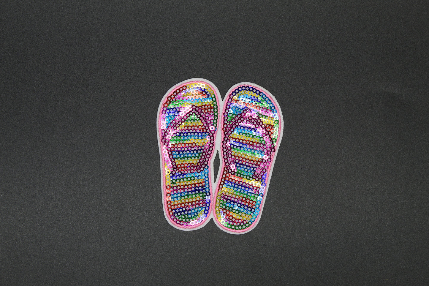 Rainbow Flip Flop Sequin Patch – Colorful Summer Sandal Iron-On Appliqué