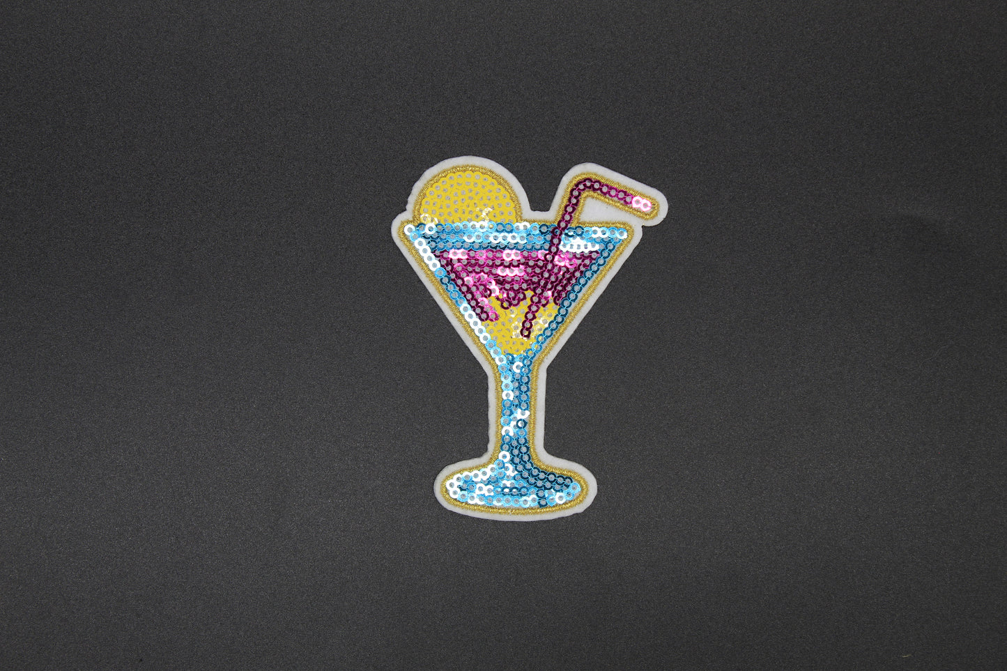 Tropical Cocktail Sequin Patch – Retro Martini Summer Drink Iron-On Appliqué