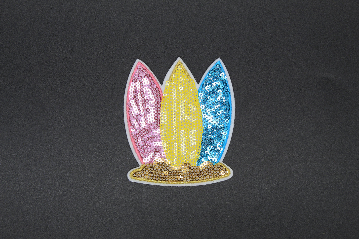 Pastel Surfboard Sequin Patch – Beach Summer Surf Iron-On Appliqué