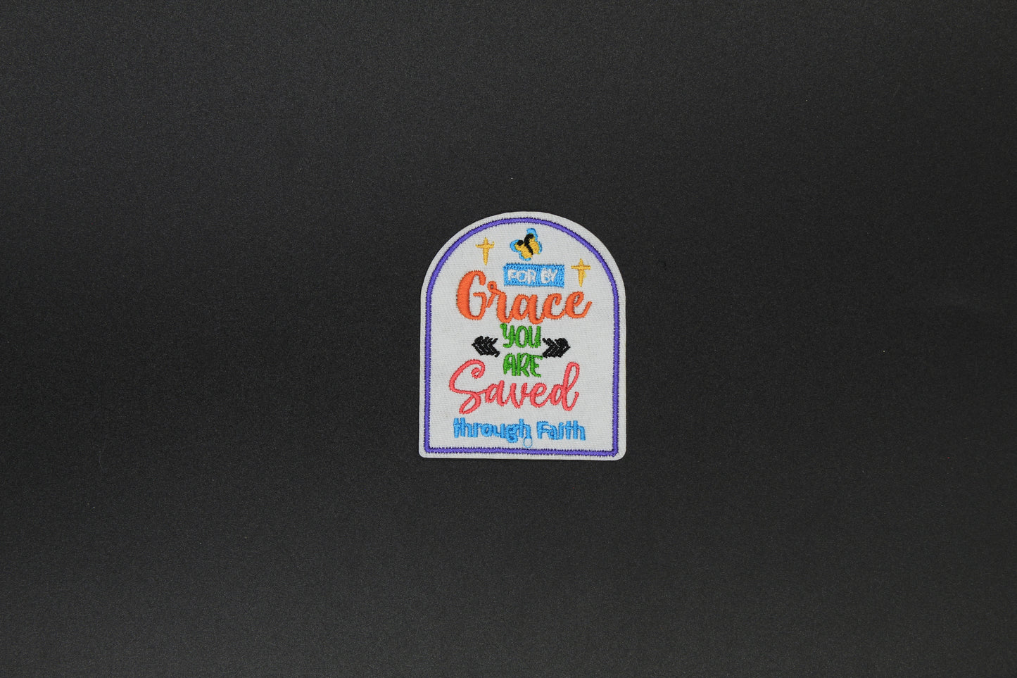 “For By Grace You Are Saved” Embroidered Iron-On-Patch