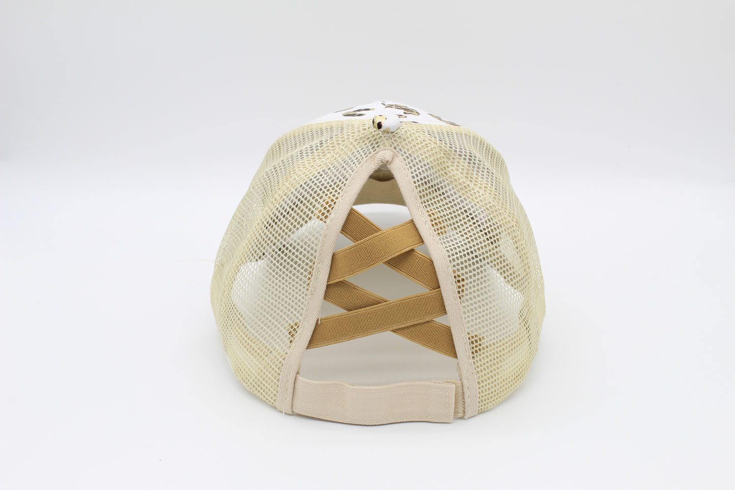 White Leopard Criss-Cross Ponytail Hat