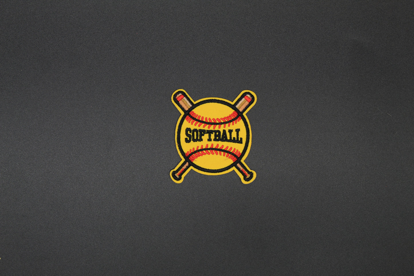 Softball & Crossed Bats Embroidered Patch | Yellow Softball Iron-On Sports Patch