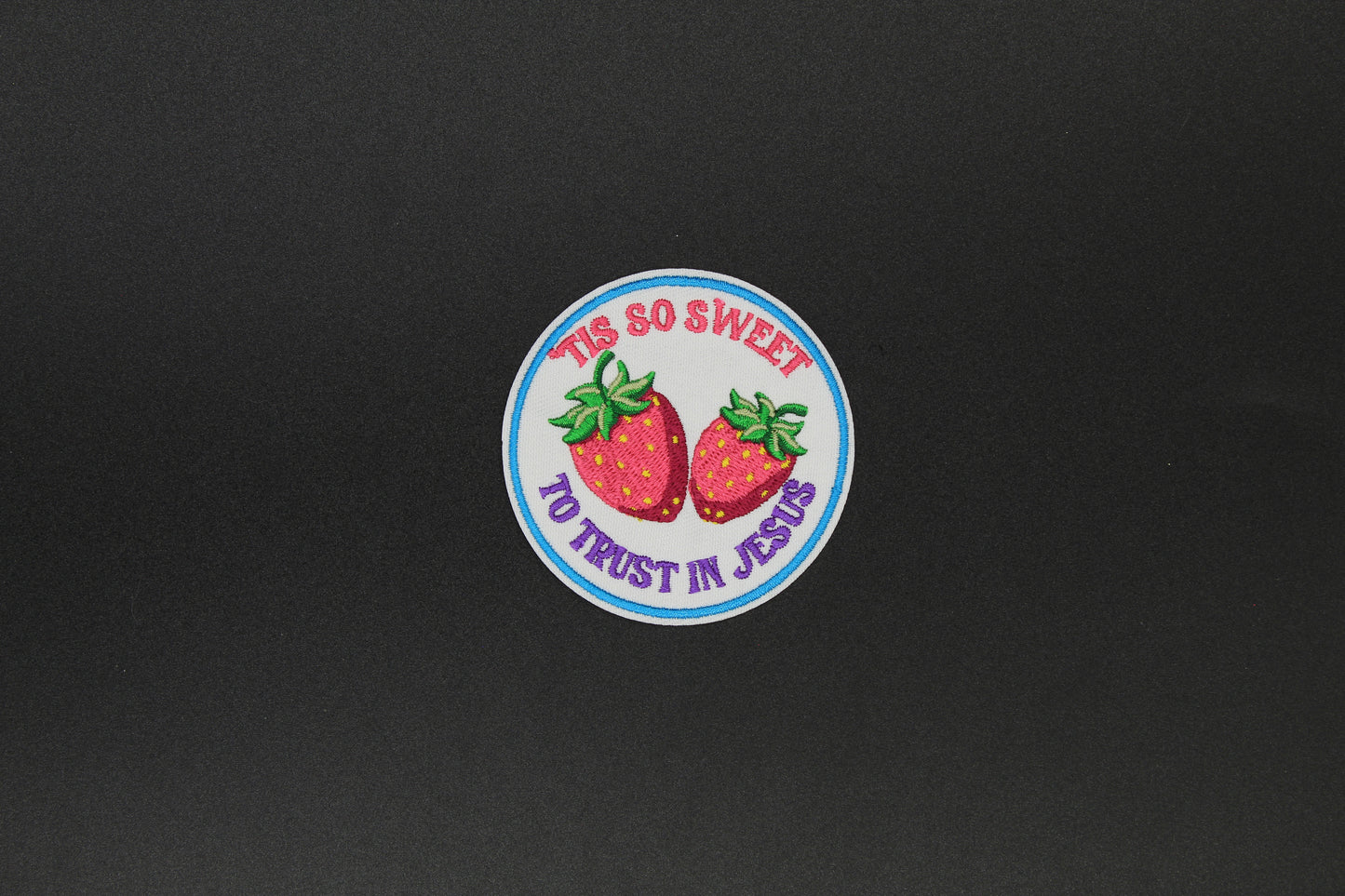 “’Tis So Sweet to Trust in Jesus” Strawberry Embroidered Iron-On Patch