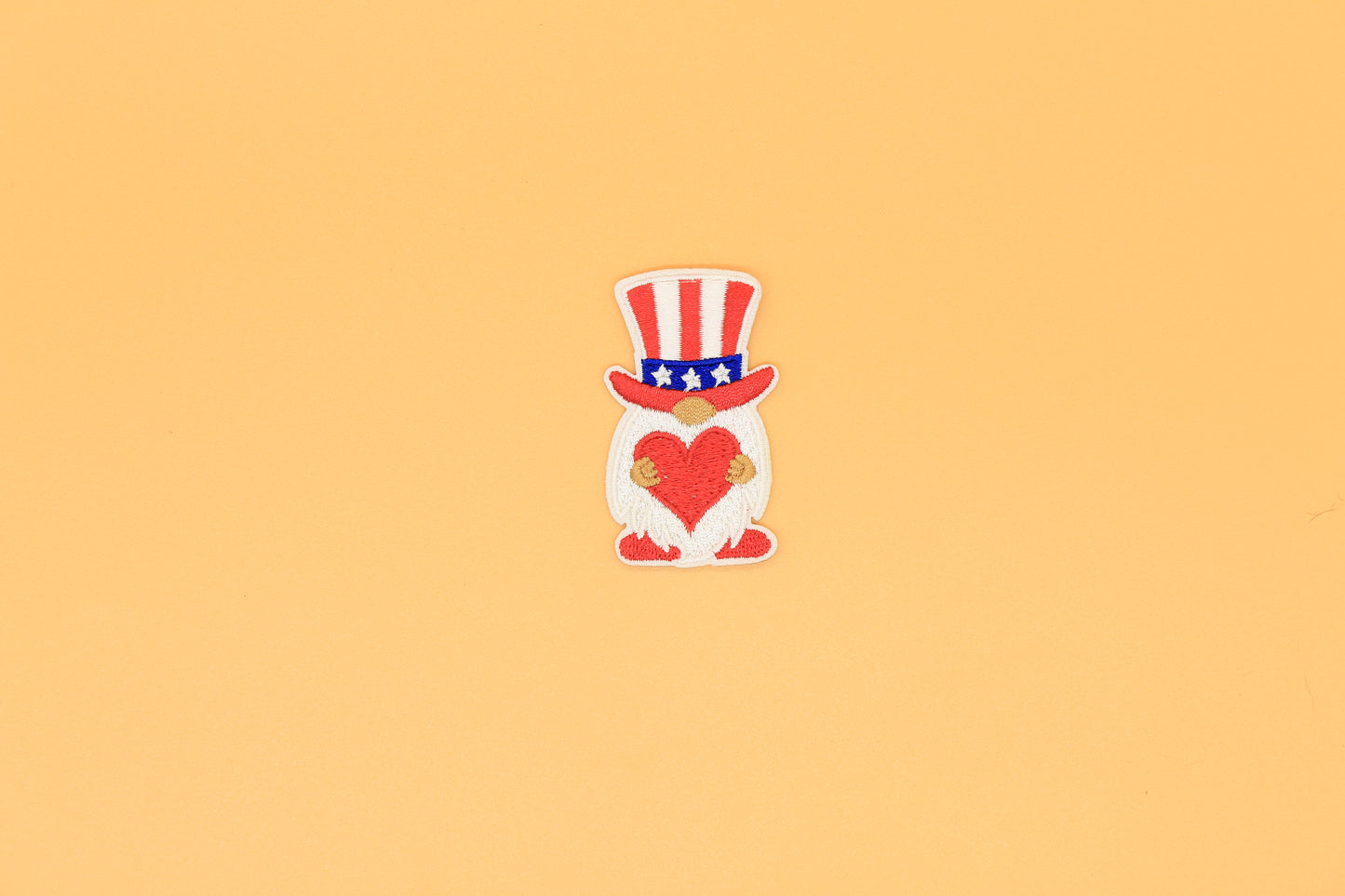 Patriotic Gnome with Heart Iron-On Patch – Uncle Sam Hat
