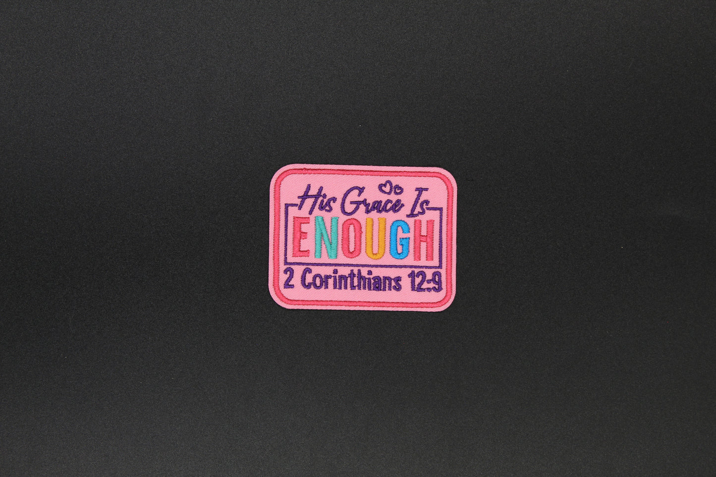 “His Grace Is Enough – 2 Corinthians 12:9” Embroidered Christian Iron-On Patch