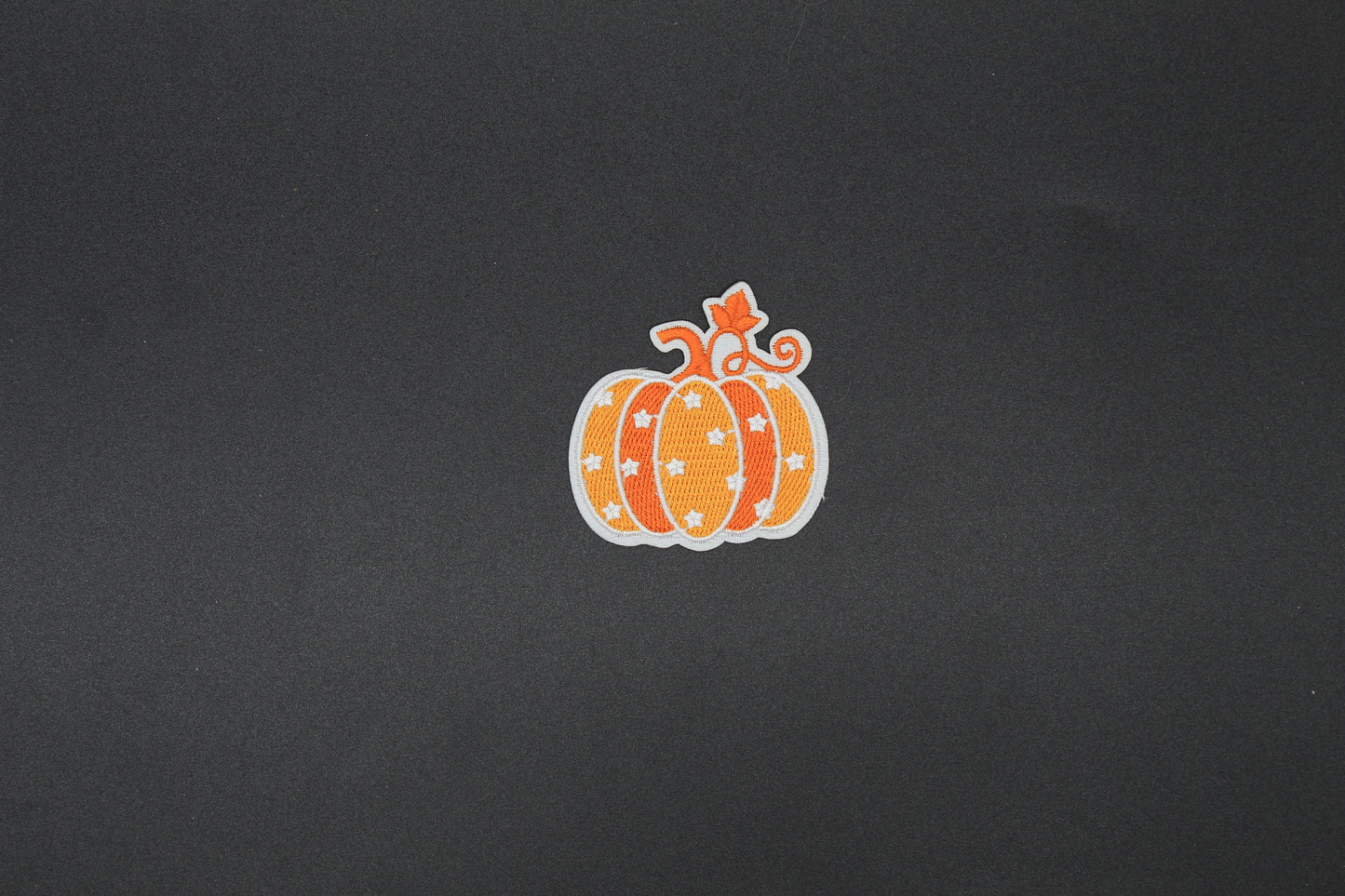 Orange Pumpkin Embroidered Iron-On Patch with White Stars & Curled Vine