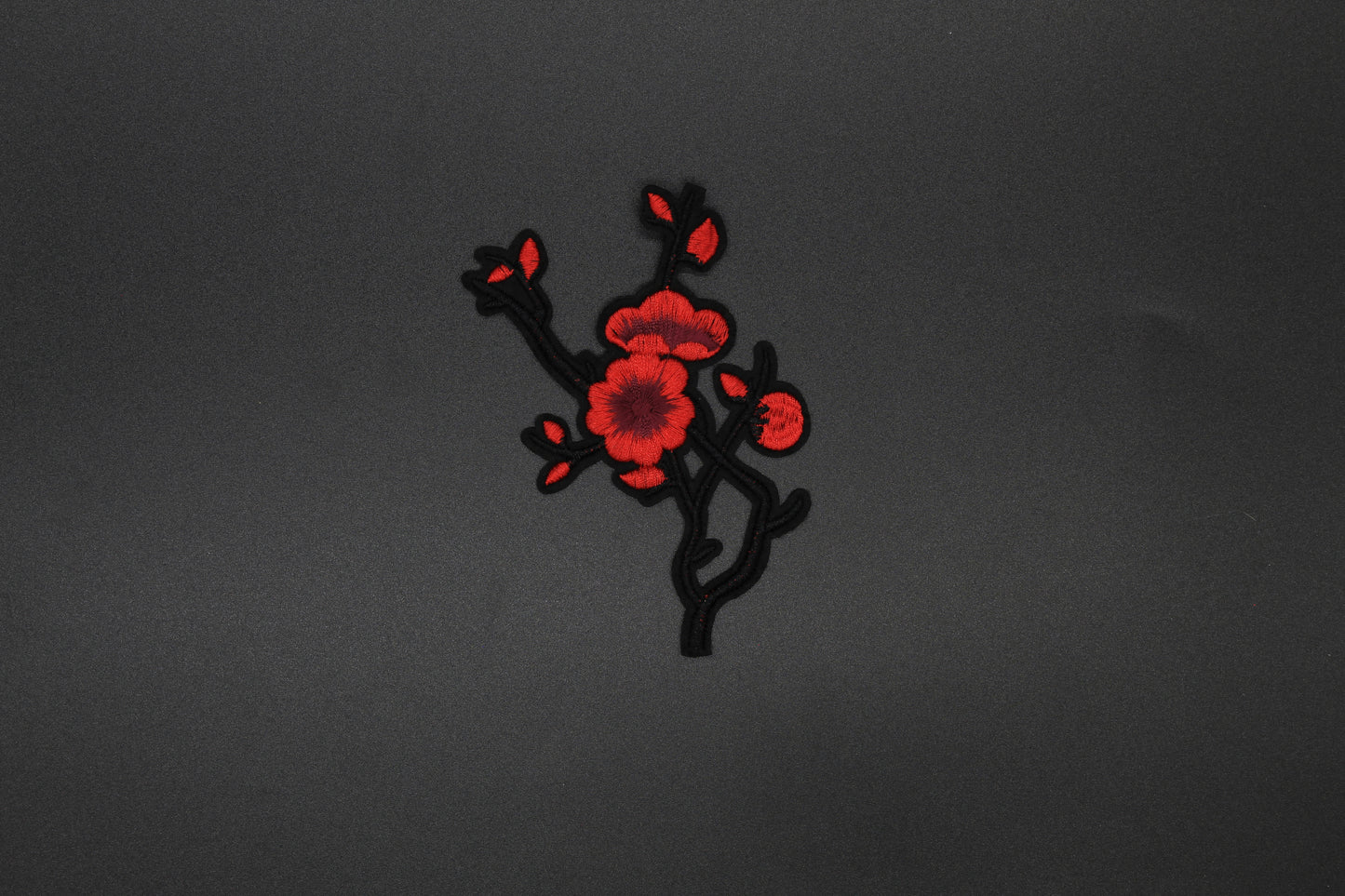 Red Cherry Blossom Branch Embroidered Iron-On Patch