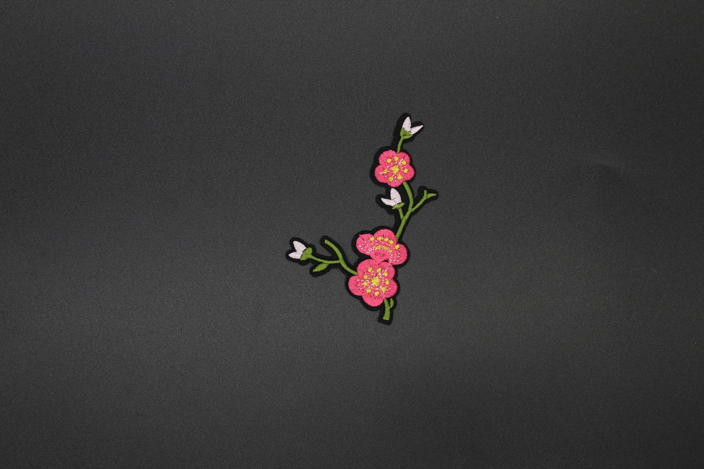 Pink Cherry Blossom Branch Embroidered Iron-On Patch