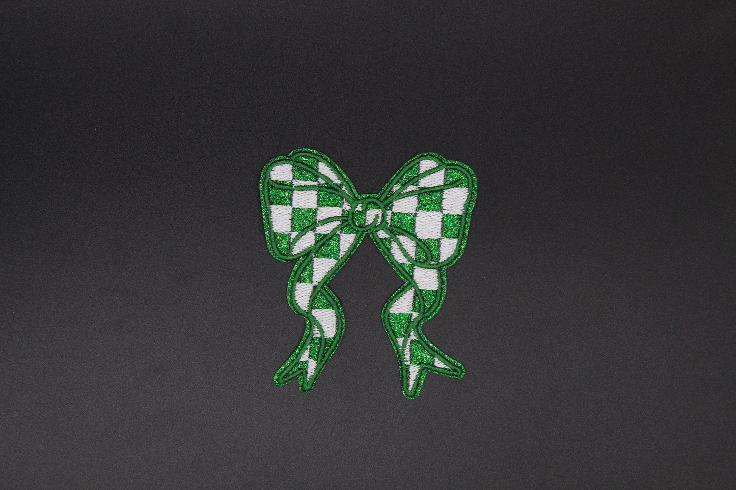 Glitter Checkered Bow Embroidered Iron-On Patch