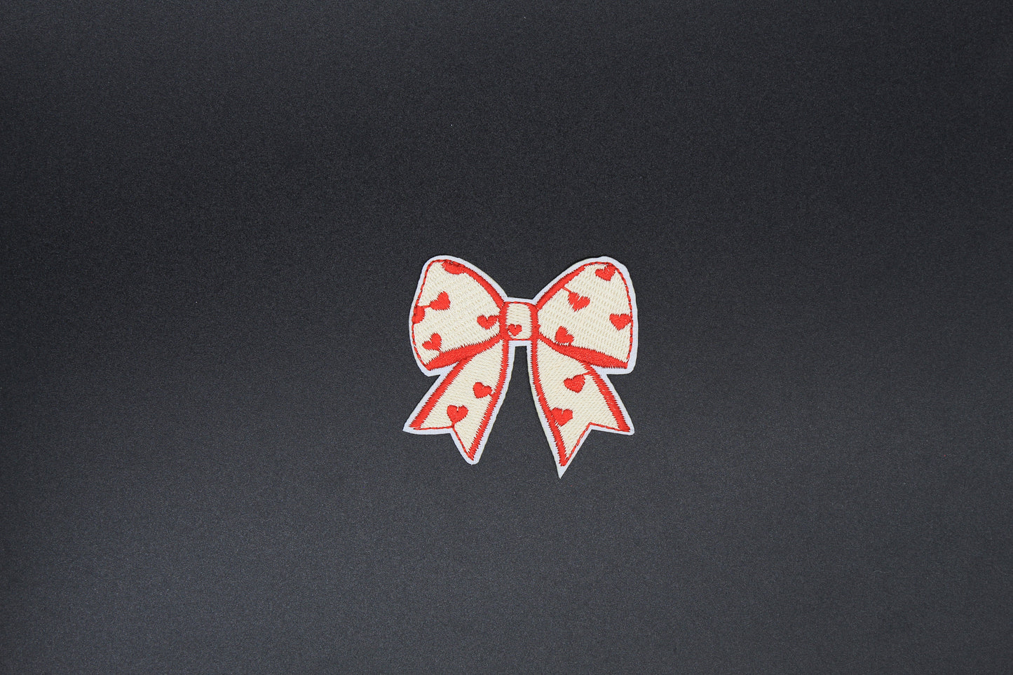 Cream Heart Print Bow Iron-On Patch