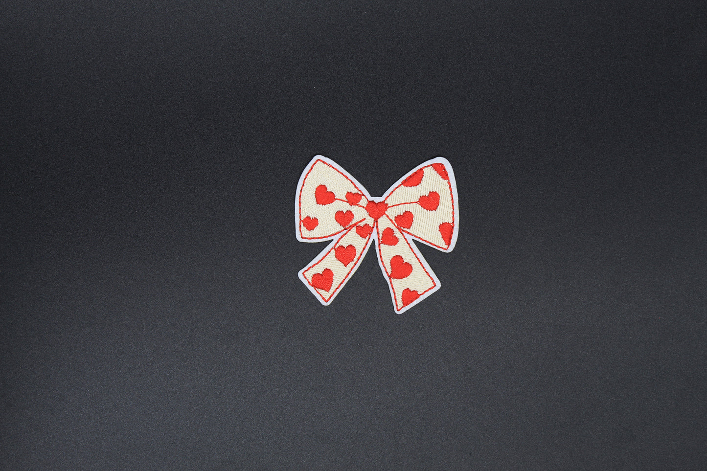 Cream Red Heart Bow Iron-On Patch