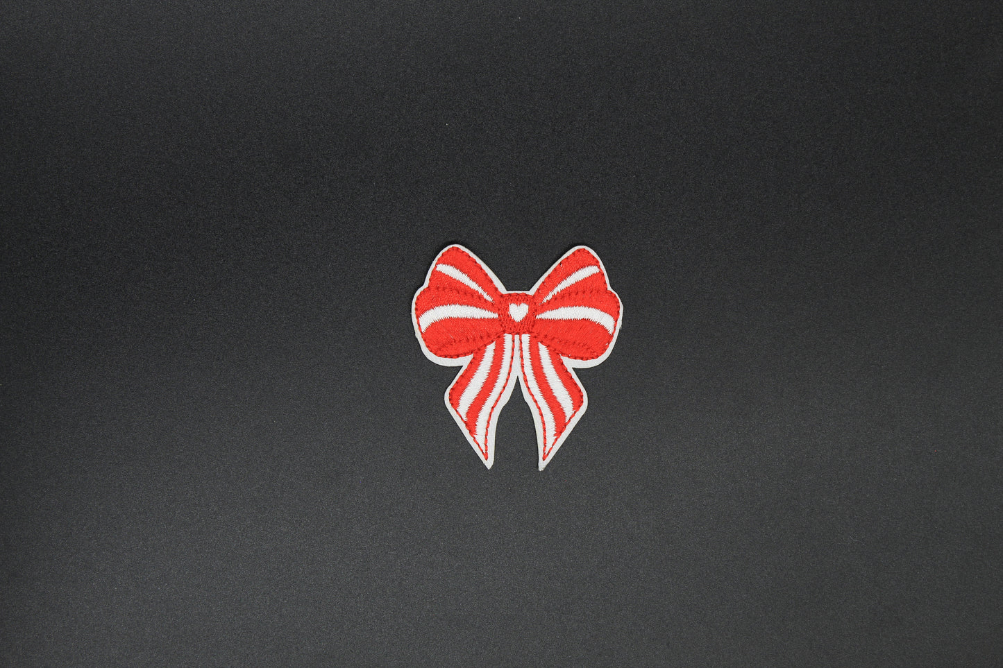 Candy Stripe Heart Center Bow Iron-On Patch