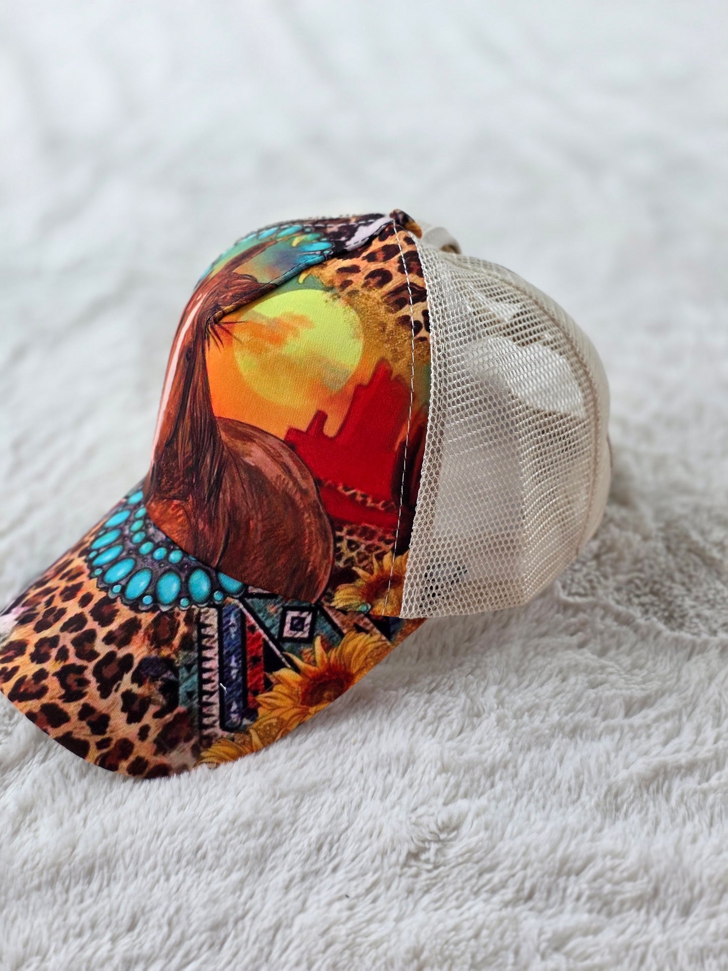 Desert Spirit Horse Criss Cross Ponytail Hat