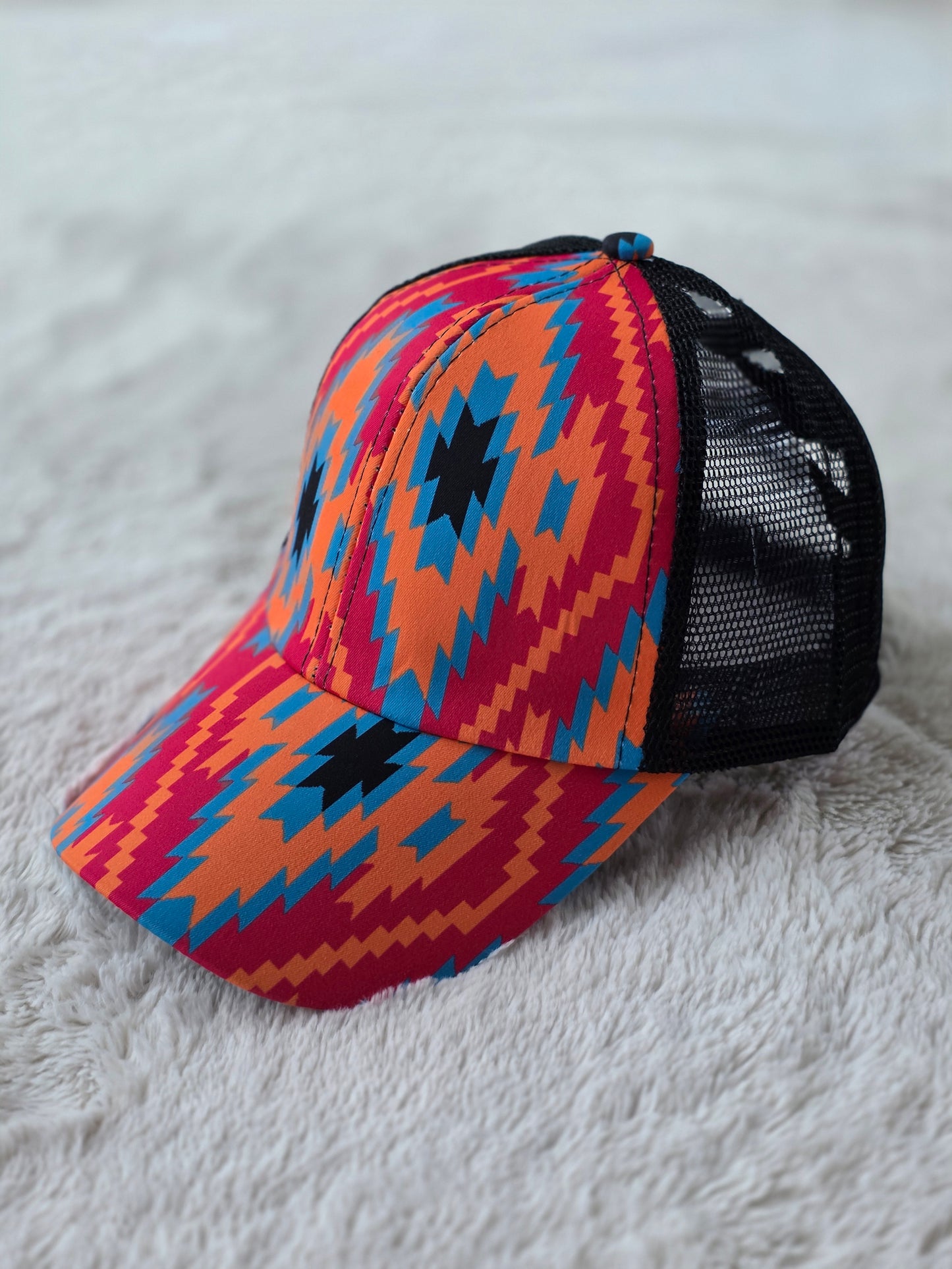 Vibrant Southwest Aztec Criss Cross Ponytail Hat
