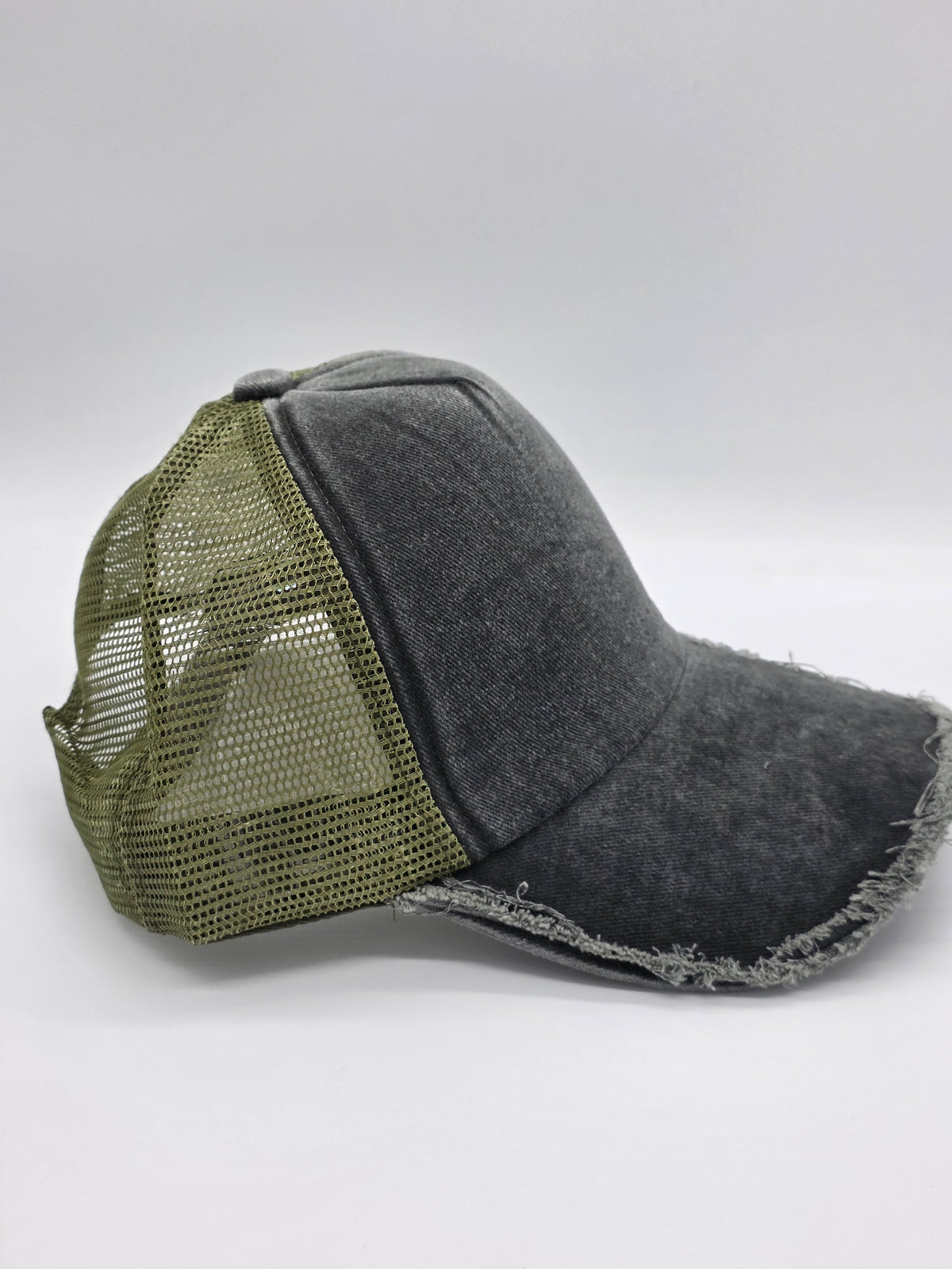 Distressed Black & Olive Foam Trucker Hat