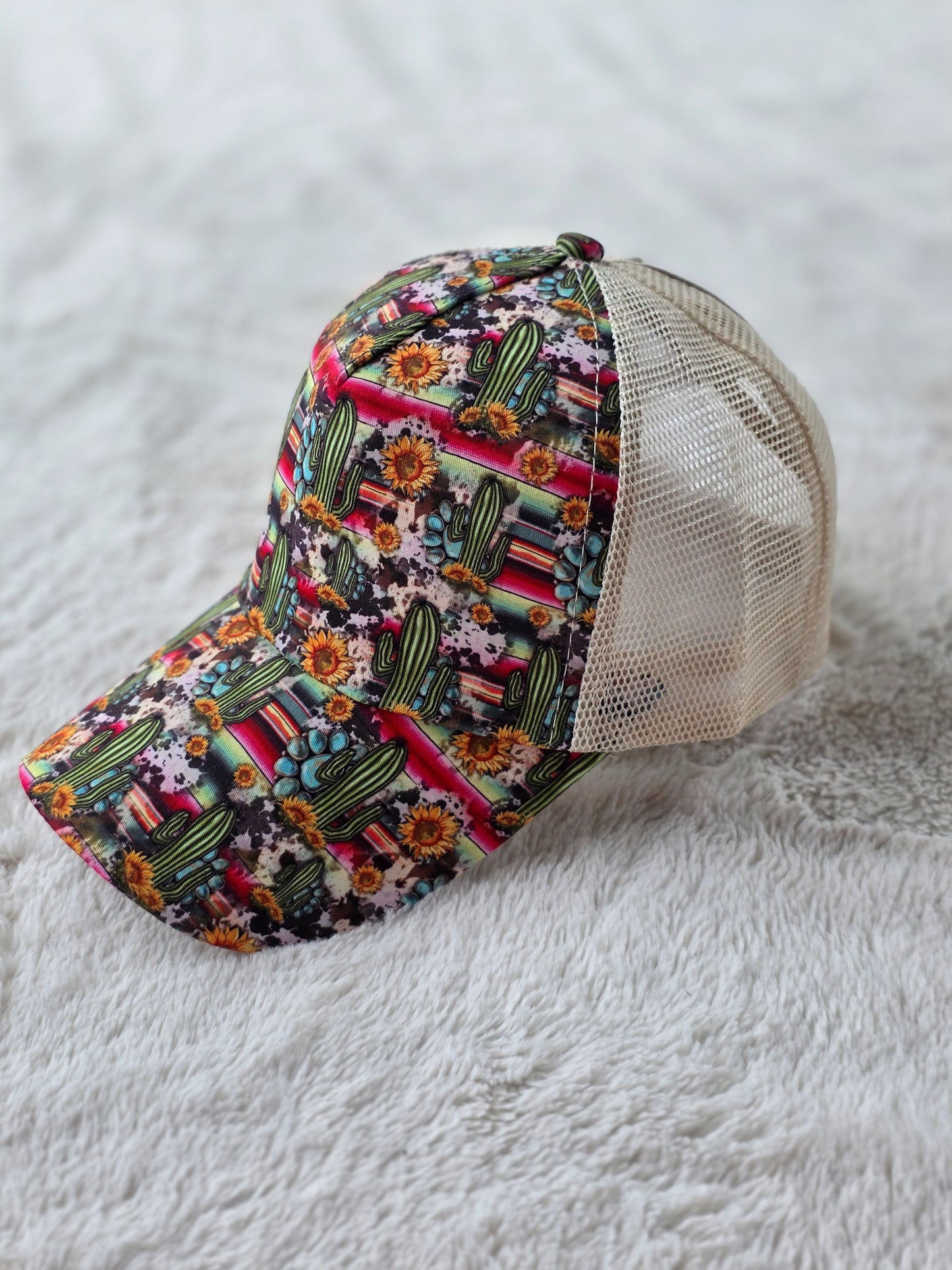 Desert Cactus Serape Criss Cross Ponytail Hat
