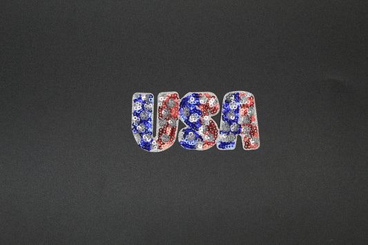 Patriotic USA Sequin Patch – Red White & Blue Glitter Letter Appliqué
