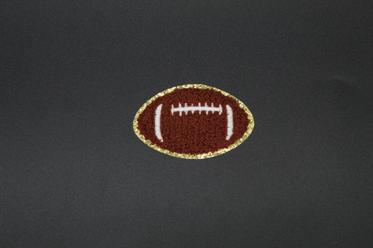 Football Chenille Patch with Gold Glitter Border – Sports Iron-On Appliqué