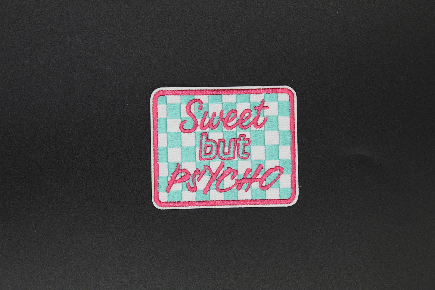 “Sweet but Psycho” Retro Checkered Embroidered Iron-On Patch