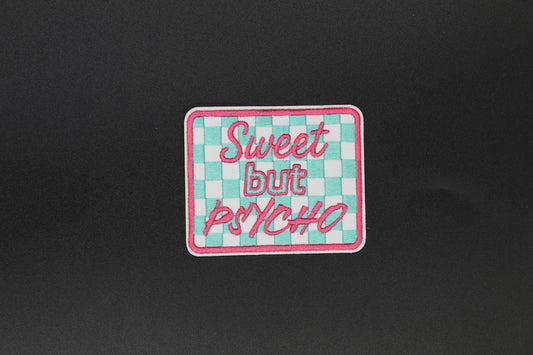 “Sweet but Psycho” Retro Checkered Embroidered Iron-On Patch