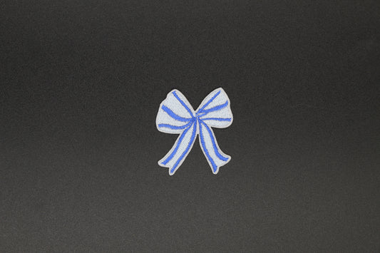White Bow with Blue Stripes Iron-On