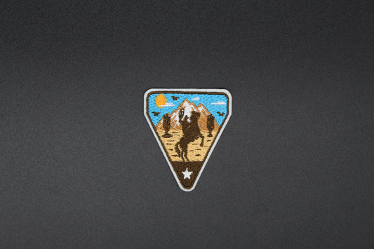 Desert Rider Mountain Scene Iron-On Patch
