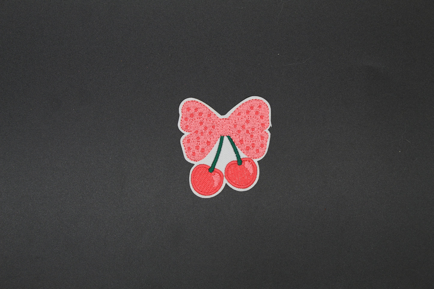 Pink Cherry Bow Embroidered Patch | Cute Coquette Style Iron-On Appliqué for Jackets, Bags & Hats
