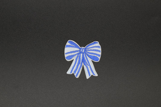 White Bow Thick Blue Stripes Iron-On Patch