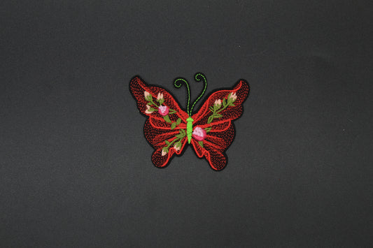 Floral Butterfly Embroidered Patch | Cottagecore Butterfly Iron-On Appliqué for Jackets, Bags & Hats