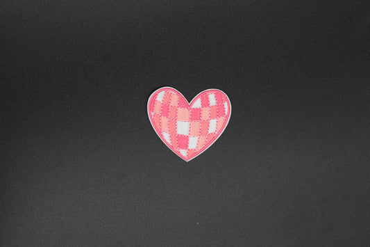 Pink Checkered Heart Iron-On Patch
