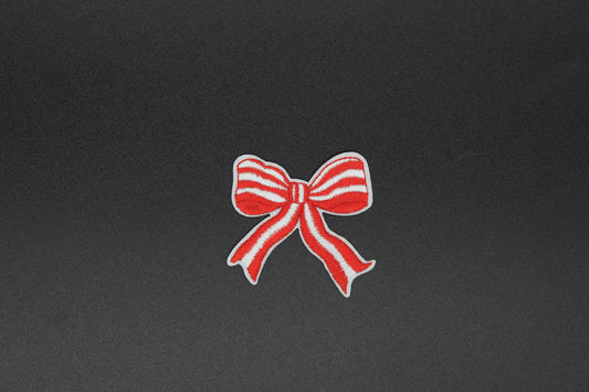 Red Bow with White Stripes Iron-On Patch