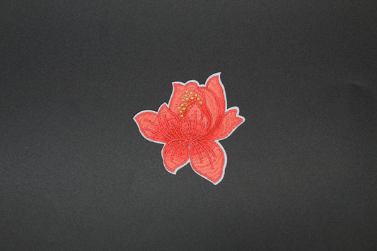 Coral Lotus Blossom Embroidered Iron-On Patch