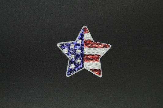 American Flag Star Sequin Iron-On Patch