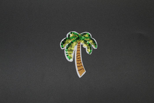 Green Sequin Palm Tree Patch – Tropical Beach Vacation Iron-On Appliqué