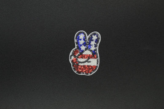 Patriotic Peace Sign Hand Sequin Iron-On Patch