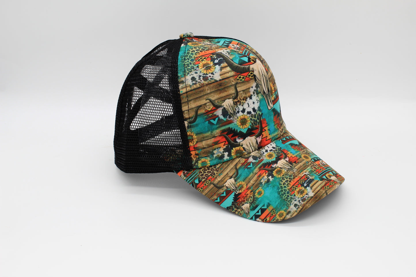 Western Skull Aztec Criss-Cross Ponytail Hat