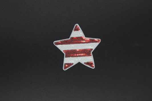 Red Stripe Star Sequin Iron-On Patch