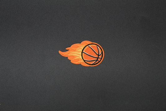 Flaming Basketball Embroidered Iron-On Patch | Fire Sports Patch