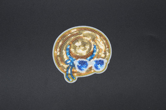 Sparkly Beach Hat & Sunglasses Patch – Sequin Summer Vacation Iron-On Appliqué