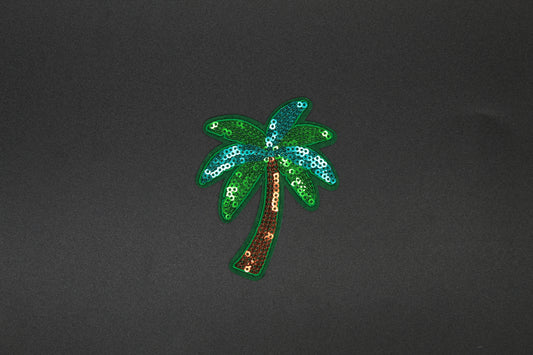 Sparkly Sequin Palm Tree Patch – Tropical Beach Vacation Iron-On Appliqué
