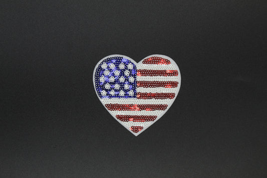 American Flag Heart Sequin Iron-On Patch