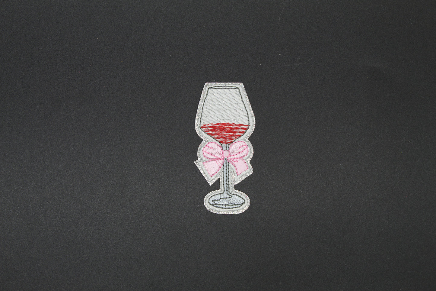Coquette Wine Glass Embroidered Patch | Girly Bow Wine Iron-On Appliqué for Jackets, Bags & Hats